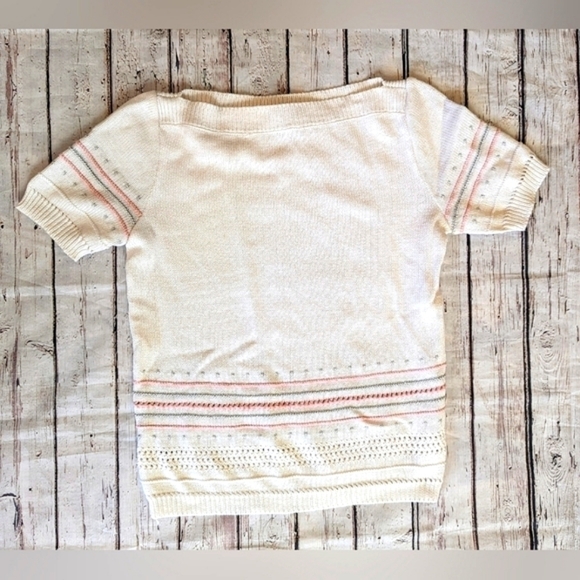 Vintage 60s Andres Courreges Paris white pink metallic embroidered sweater - Picture 1 of 10